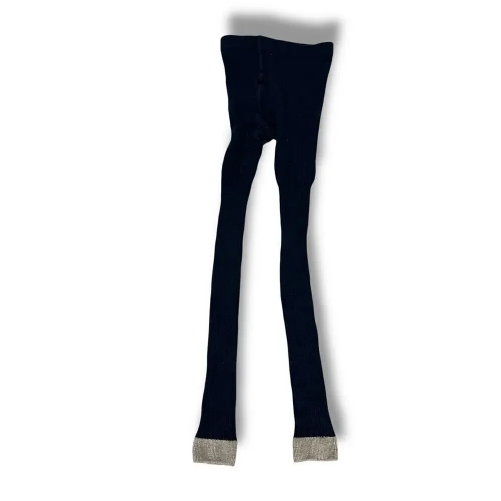 Mini Boden Girls Footless Tights size 6-7 Navy Silver